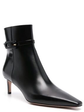 Gianvito Rossi Black Leather Pointed Ankle Boot with Strap Size US Size 10